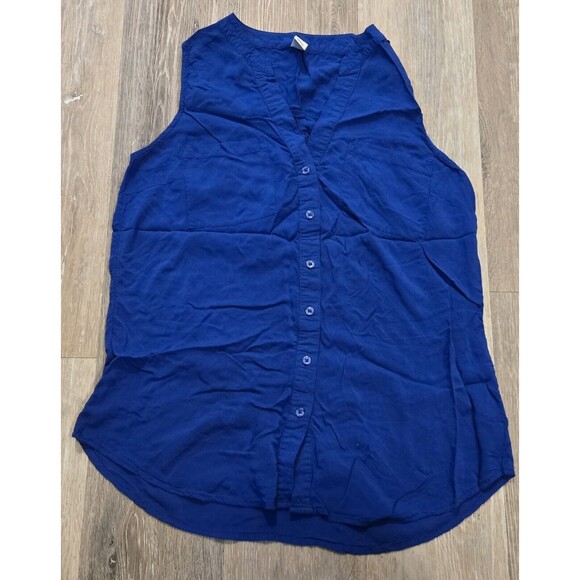 Old‎ Navy Women’s small rayon tunic Loose Fit Tank Top blue button up - Picture 1 of 3